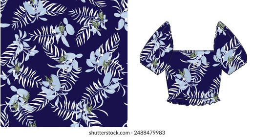 Floral botanical vector texture pattern with flowers and leaves.seamless leaves pattern on background.Seamless pattern can be used for wallpaper