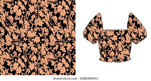 Patrón de textura de Vector botánico floral con flores y hojas. patrón de hojas sin fisuras en el fondo. Patrón sin fisuras se puede utilizar para el Fondo de pantalla