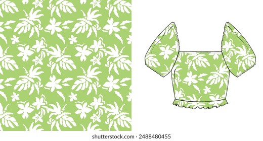 Floral botanical vector texture pattern with flowers and leaves.seamless leaves pattern on background.Seamless pattern can be used for wallpaper