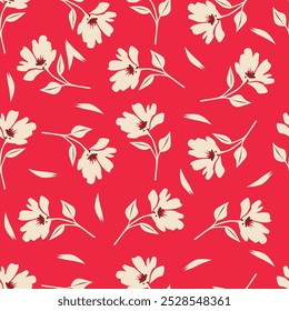 Floral botanical vector texture pattern with flowers and leaves. Seamless pattern can be used for wallpaper, pattern fills, web page background, surface textures.