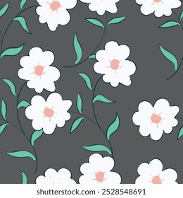 Floral botanical vector texture pattern with flowers and leaves. Seamless pattern can be used for wallpaper, pattern fills, web page background, surface textures.