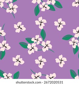 Floral botanical vector texture pattern with flowers and leaves. Seamless pattern can be used for wallpaper, pattern fills, web page background, surface textures