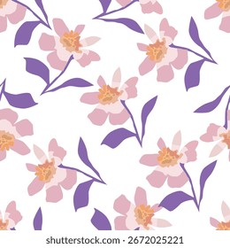 Floral botanical vector texture pattern with flowers and leaves. Seamless pattern can be used for wallpaper, pattern fills, web page background, surface textures