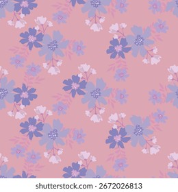 Floral botanical vector texture pattern with flowers and leaves. Seamless pattern can be used for wallpaper, pattern fills, web page background, surface textures