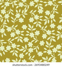 Floral botanical vector texture pattern with flowers and leaves. Seamless pattern can be used for wallpaper, pattern fills, web page background, surface textures.
