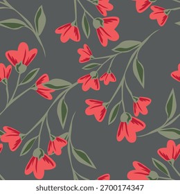 Floral botanical vector texture pattern with flowers and leaves. Seamless pattern can be used for wallpaper, pattern fills, web page background, surface textures
