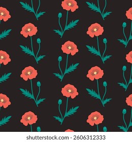 Floral botanical wildflower seamless pattern. Hand-drawn vector illustration in flat style.