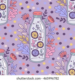 Floral bottles seamless vector pattern