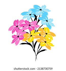 Floral bouquet of brush strokes with brush texture. Floral pattern background. Flower pattern for baby, kids and child. Vector illustration