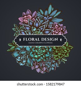 Floral bouquet dark design with succulent echeveria, succulent echeveria, succulent