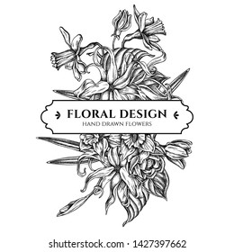 Floral bouquet design with black and white ylang-ylang, daffodil, lotus