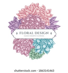 Floral bouquet design with pastel succulent echeveria, succulent echeveria, succulent