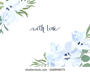 Floral bouquet with  greenery, hibiscus and eucalyptus branch. For wedding, Valentine's day, Birthday. Vector illustration. Watercolor style