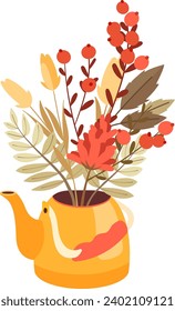 Floral Bouquet In Kettle Vector Illustration