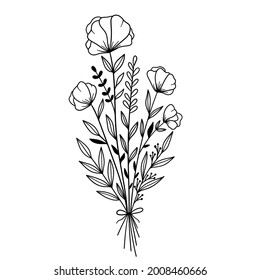 Floral Bouquet Outline Drawing Line Vector Stock Vector (Royalty Free ...