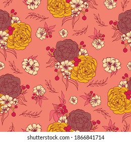 Floral Bouquet Pattern Pink Yellow Purple Stock Vector (Royalty Free ...