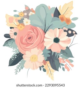 Floral bouquet of pink and yellow daisies over white