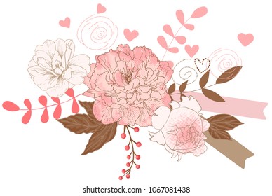 Floral bouquet, retro peonies