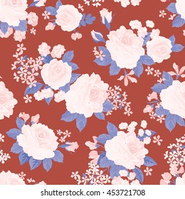 Floral bouquet seamless pattern. Flower posy background. Ornamental texture with flowers roses. Flourish tiled wallpaper