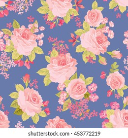 Floral bouquet seamless pattern. Flower posy background. Floral ornamental texture with flowers roses. Flourish tiled wallpaper