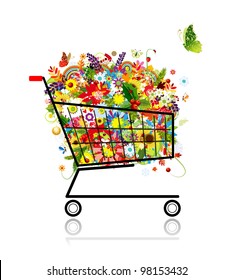 Floral bouquet in shopping cart for your design