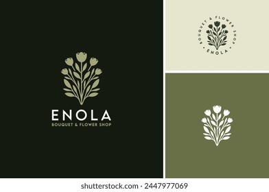 Una silueta de ramo floral para el diseño del logotipo de la tienda de Flower o Plant Garden