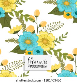 Floral bouquet vector pattern with flowers and leaves