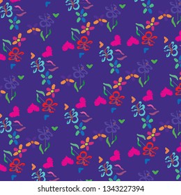 Floral bouquet vector pattern with flowers and Hearts pattern. 