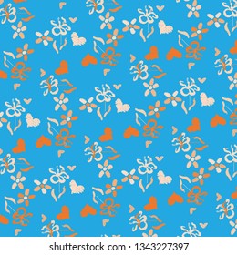 Floral bouquet vector pattern with flowers and Hearts pattern. 