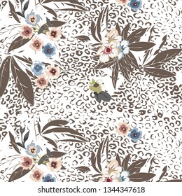 Floral bouquet vector pattern with  flowers and leaves