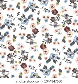 Floral bouquet vector pattern with  flowers and leaves