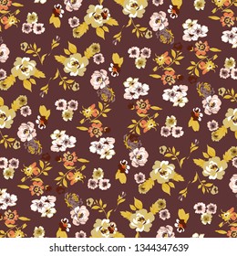 Floral bouquet vector pattern with  flowers and leaves