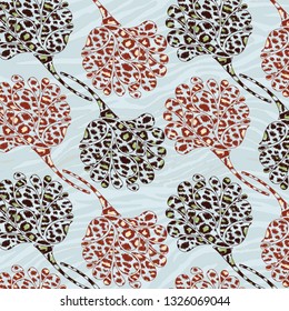 Floral bouquet vector pattern  on Leopard pattern,  animal fur