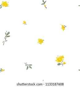Floral bouquet vector pattern with small yellow flowers and leaves 