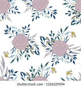 Floral bouquet vector pattern with small flowers and leaves