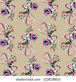Floral bouquet vector pattern with small flowers and leaves