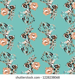 Floral bouquet vector pattern with small flowers and leaves