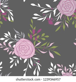 Floral bouquet vector pattern with small flowers and leaves