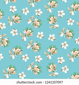 Floral bouquet vector pattern with small flowers and leaves