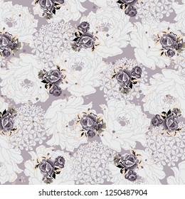 Floral bouquet vector pattern with small flowers and leaves