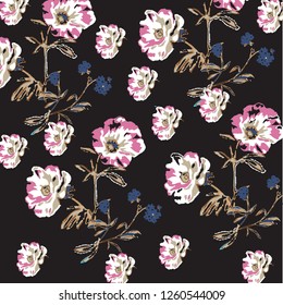 Floral bouquet vector pattern with small flowers and leaves