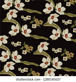 Floral bouquet vector pattern with small flowers and leaves
