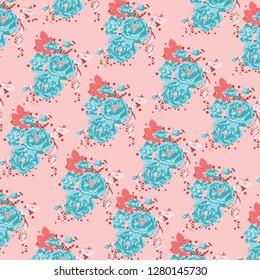 Floral bouquet vector pattern with small flowers and leaves