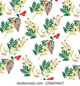 Floral bouquet vector pattern with small flowers and leaves