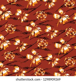 Floral bouquet vector pattern with small flowers and leaves