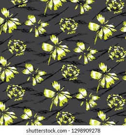 Floral bouquet vector pattern with small flowers and leaves