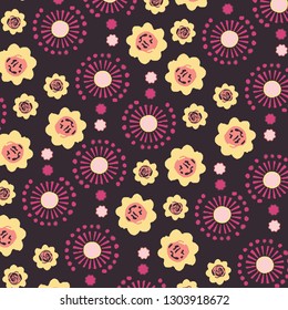 Floral bouquet vector pattern, small flowers and leaves