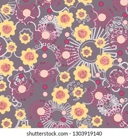 Floral bouquet vector pattern with small flowers and leaves