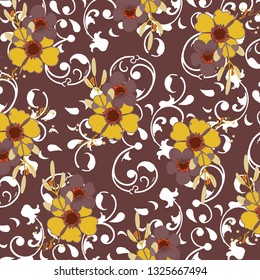 Floral bouquet vector pattern with small flowers and leaves