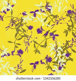Floral bouquet vector pattern with small flowers and leaves